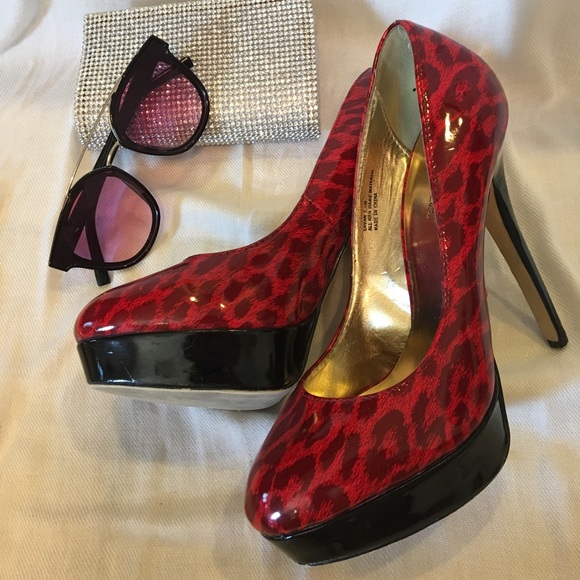 Red leopard platform heels - Picture 7 of 7